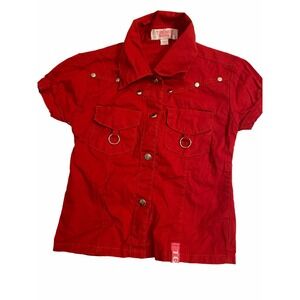 Trendy Girl Baby Girls Red Button Down Shirt 18M Short Sleeves Double Pocket Sty